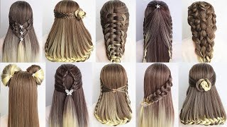 Top 10 Easy Hairstyle  Waterfall Braid Hairstyles For Long Hair  Prom Hairstyles HalfUp Half Down [upl. by Nazay674]