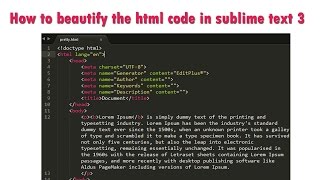 How to beautify the html code in sublime text 3 [upl. by Brendon252]