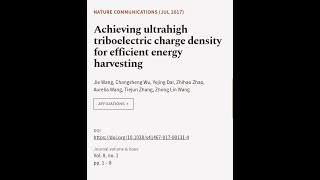 Achieving ultrahigh triboelectric charge density for efficient energy harvesting  RTCLTV [upl. by Lengel]