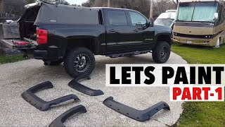 Part1 2017 Silverado Z71Painting and Installing Fenders Flares  Rough with Military Color Bolts [upl. by Caryl409]