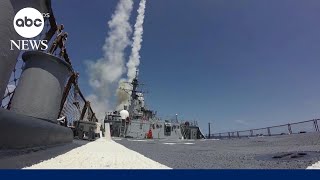 US Navy destroyers shoot down missiles drones from Yemen  GMA [upl. by Shaya]