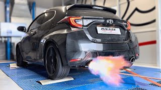 LOUDEST GR Yaris Ever  quotSinglequot Exit Exhaust  AntiLag on the DYNO VOLUME WARNING ⚠️ [upl. by Yrehcaz]