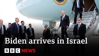 US President Joe Biden arrives in Israel  BBC News [upl. by Nitniuq]