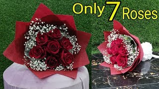 7 roses arrange flowers Bouquet  flower wrapping techniques  Flower Bouquet arrangement [upl. by Anivlem]