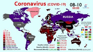 20 Million Coronavirus Cases amp 700K Deaths Worldwide Map Timelapse [upl. by Esilrahc]