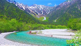 4K映像 絶景「新緑の上高地 河童橋周辺 梓川と穂高連峰」 日本の美しい四季 長野県松本市 5月下旬 自然風景 [upl. by Maryellen]