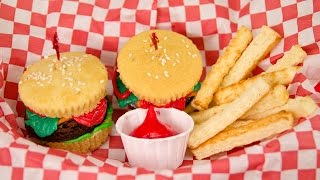 Hamburger Cupcakes and French Fries from Cookies Cupcakes and Cardio [upl. by Blisse]