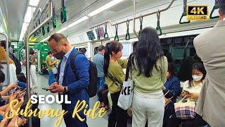 Unexpected Seoul Subway Ride During Rush Hour Euljiro 3ga Station to Jamsil Station Line 2 4K [upl. by Cirdla]