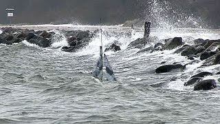 Stormy weather Volvo Ocean Race model boat on Baltic Sea [upl. by Keeryt]