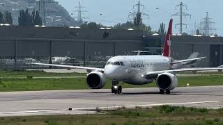 Embraer E190E2 HBAZB Helvetic Airways landing Sion airport Valais Switzerland 08082024 [upl. by Ycul]