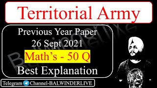 Territorial Army 2021  TA Maths Solved Paper  TA answer key amp Analysis  Territorial Army 2021 [upl. by Ohnuj]