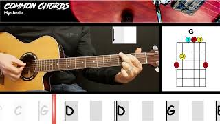 Hysteria  Def Leppard  EASY GUITAR  Common Chords [upl. by Milburn]