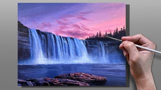 Acrylic Painting Majestic Waterfall Sunset  Correa Art [upl. by Tegdirb245]