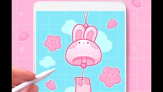 Drawing Tutorial using free Procreate Brushes Wind Bell Rabbit and Sakura [upl. by Nahtnhoj]