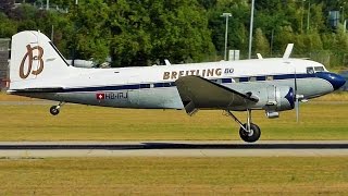 FullHD Breitling Douglas DC3 takeoff amp landing at GenevaGVALSGG [upl. by Lorette]