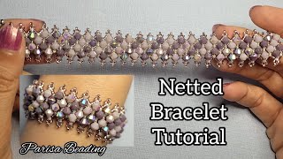 DIY Flat Netted Bicone Bracelet Tutorial 💝 [upl. by Shuping647]