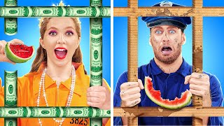 NEW 123 GO Rich Prisoner VS Poor Cop Food Challenge How To Sneak Food Into The Strictest Jail [upl. by Sansbury149]