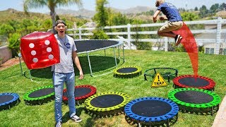 GIANT Trampoline Board Game in our Backyard DONT LAND ON TRAPS [upl. by Idnerb]