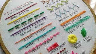 20 Basic Hand Embroidery Stitches Sampler for Absolute Beginners [upl. by Kciremed347]