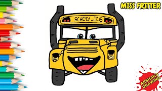 How to Draw Miss Fritter School Bus EASY STEP BY STEP  Pixar Cars [upl. by Mei]