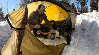 Solo Winter Camping in Knee Deep Snow ASMR with the Hilleberg Nallo 2 GT [upl. by Aicilet]