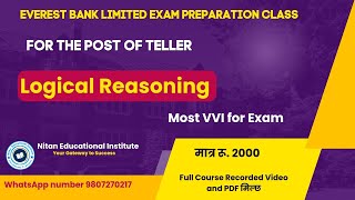 Everest Bank Exam Preparation Class for the post Teller Logical Reasoning Most VVI for Exam [upl. by Gnurt926]