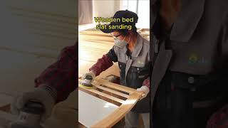 Preparing wooden bed slats for painting by removing roughness or imperfections on their surface [upl. by Hanah]