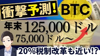 衝撃予測！BTC年末75000～125000ドル 20％税制改革も近い！？ [upl. by Nwahc]