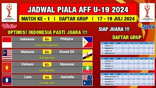 Jadwal Piala AFF U19 2024 Pekan  1  Indonesia vs Fhilipina  Daftar Grup Piala AFF U19 2024 [upl. by Ruelle]