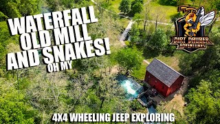 Exploring around waterfalls an old mill and snakes jeep jeeplife djimini3 jku dog [upl. by Annibo]