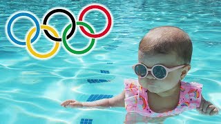 OUR BABY OLYMPIC SWIMMER  BABYS FIRST TIME SWIMMING  SUPER CUTE [upl. by Nitnilc845]