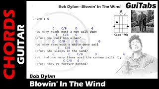 BLOWIN’ IN THE WIND 😌  Bob Dylan  Lyrics  GUITAR Chords 🎸 Karaoke [upl. by Ardnahc]