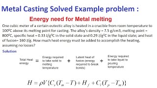 Energy required to melt metals in Metal casting  Metal metal casting solved example problem [upl. by Dermot249]