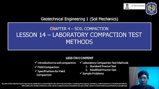 Geotechnical Engg 1 Soil Mechanics  Laboratory Compaction Test Methods [upl. by Lenno]