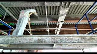 Amazing close up video of fire proofing fire cement onto steel deck [upl. by Klenk920]