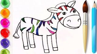 Cute Zebra Drawing Colouring Painting for kids toddlers  How to Draw a Zebra  Preschool Activities [upl. by Anetsirhc]