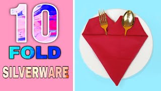 10 FOLD SILVERWARE DESIGN TABLE NAPKIN FOLDING [upl. by Radford]