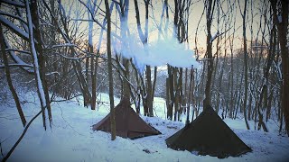 Winterbiwak bei 20 Grad  Mit Lavvu amp Zeltofen im Schnee  Bushcraft Abenteuer [upl. by Obnukotalo]