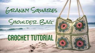 CROCHET TUTORIAL  Granny Squares Shoulder Bag Part 1 [upl. by Cirek258]