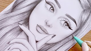 Pencil Sketch for beginners  How to draw a face  step by step  Girl Drawing [upl. by Ecirtam]