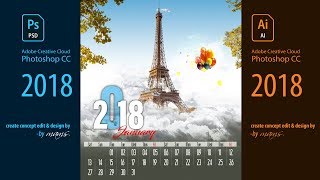 Professional Printable Calendar Design Free Download I Adobe PhotoshopIllustrator CC 2018 Tutorial [upl. by Nemaj]