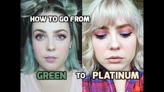 DIY How to go from GREEN Hair to PLATINUM Blonde Bonus How to cut bangs Ladylincks [upl. by Eaneg]