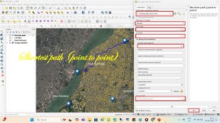 Shortest path point to point II Network analysis II Shortest path in QGIS II GIS II point to point [upl. by Kurland]