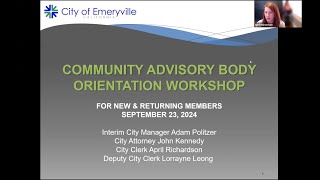 Community Advisory Committees Orientation Workshop  Emeryville CA  September 23 2024 [upl. by Nomrej]