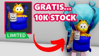 COMO CONSEGUIR  MOCHILA GARFIELD LIMITADO 10K STOCK ROBLOX FREE LIMITED [upl. by Dlanor]