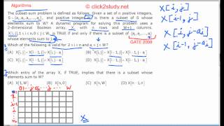 Algorithms Example 1007 GATE CS 2008 Subset Sum by Dynamic Programming [upl. by Hospers196]