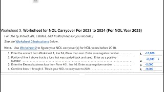 NOL Carryover Worksheet Walkthrough IRS Publication 536 Worksheet 3 [upl. by Rifkin]