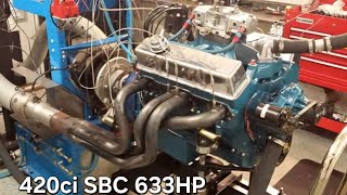 420 Dyno test SBC VFactor 250 620 hp on 91 octane [upl. by Nhepets112]