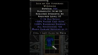 Serpentskin Armor upgrade to Wyrmhide Armor Diablo 2 Resurrected Horadric cube recipe [upl. by Ennahgem]