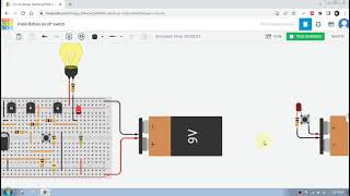 Using push button as a toggle switch circuit design in Tinkercad [upl. by Cutlor297]